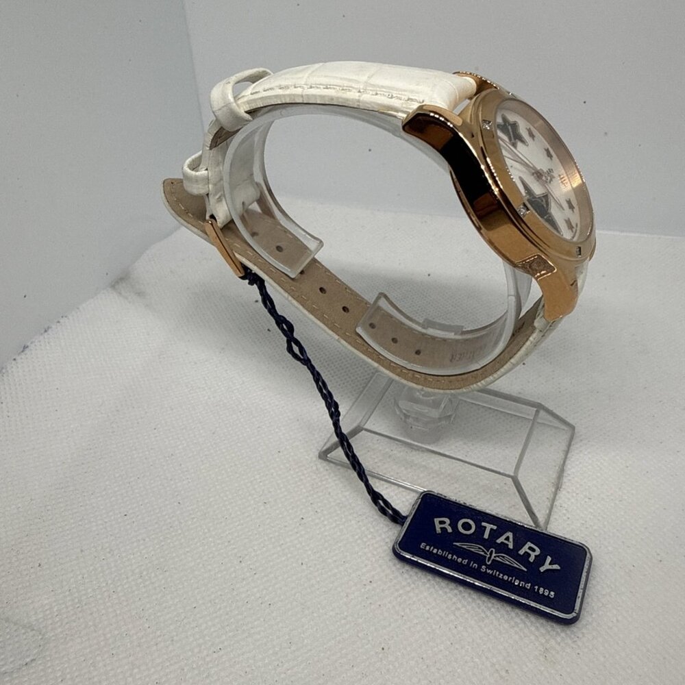 Ladies Rotary Diamond Watch RLS00029/41 Rose Gold Plated White Leather Swiss - Picture 7 of 10